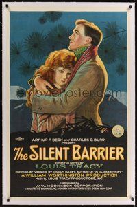 7k315 SILENT BARRIER linen 1sh '20 cool romantic stone litho, from the novel by Louis Tracy!