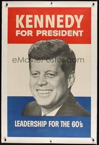 7k046 JOHN F KENNEDY FOR PRESIDENT linen campaign poster '60 he provided leadership for the 1960s!