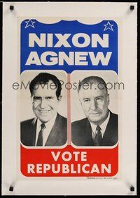 7k050 NIXON AGNEW VOTE REPUBLICAN linen campaign poster '68 amazingly both were forced to resign!