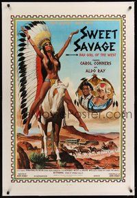7k335 SWEET SAVAGE linen 1sh '79 great art of naked Native AMerican Indian Shadowlyn Neva!