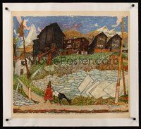 7k061 VALAIS linen Swiss travel poster '44 art of Switzerland village by Alois Carigiet!