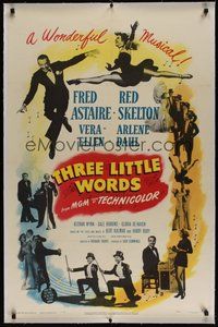 7k341 THREE LITTLE WORDS linen 1sh '50 art of Fred Astaire, Red Skelton & sexy dancing Vera-Ellen!