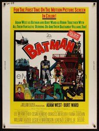 7m091 BATMAN 30x40 '66 DC Comics, great image of Adam West & Burt Ward w/villains!