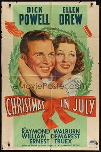 7m013 CHRISTMAS IN JULY 1sh '40 classic Preston Sturges screwball comedy with Dick Powell & Drew!