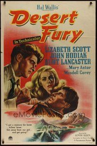7m015 DESERT FURY 1sh '47 art of Burt Lancaster about to punch John Hodiak, Lizabeth Scott!