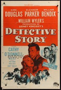 7m017 DETECTIVE STORY 1sh '51 William Wyler, Kirk Douglas can't forgive Eleanor Parker!