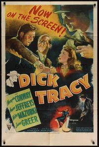 7m018 DICK TRACY 1sh '45 art of Morgan Conway as Chester Gould's classic cartoon strip detective!