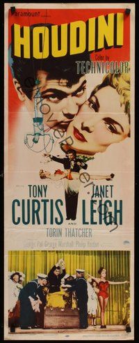 7m063 HOUDINI insert '53 Tony Curtis as the famous magician + his sexy assistant Janet Leigh!