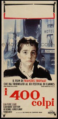 7m203 400 BLOWS Italian locandina '59 art of Jean-Pierre Leaud as Francois Truffaut by De Seta!