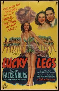 7m029 LUCKY LEGS 1sh '42 art of sexy showgirl Jinx Falkenburg who had the town at her feet!