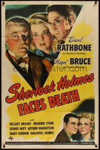 7m003 SHERLOCK HOLMES FACES DEATH 1sh '43 detective Basil Rathbone & Nigel Bruce as Dr. Watson!