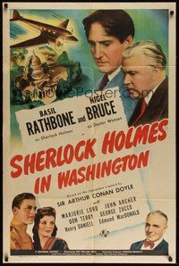 7m002 SHERLOCK HOLMES IN WASHINGTON 1sh '42 Basil Rathbone & Nigel Bruce in D.C.!