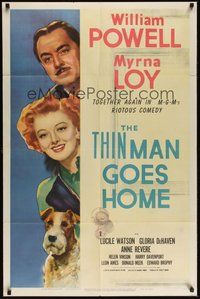 7m045 THIN MAN GOES HOME 1sh '44 great artwork of William Powell, Myrna Loy & Asta the dog too!