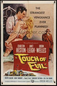 7m049 TOUCH OF EVIL 1sh '58 art of Orson Welles, Charlton Heston & Janet Leigh by Bob Tollen!