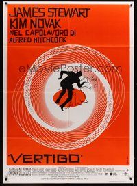 7p070 VERTIGO Italian 1p R96 Alfred Hitchcock classic, wonderful artwork by Saul Bass!