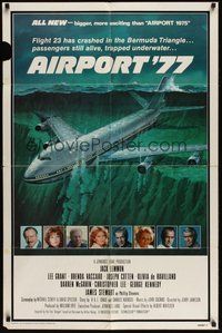 7r024 AIRPORT '77 1sh '77 Lee Grant, Jack Lemmon, Olivia de Havilland, Bermuda Triangle crash art!