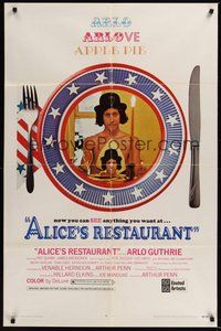 7r032 ALICE'S RESTAURANT 1sh '69 Arlo Guthrie, musical comedy directed by Arthur Penn!