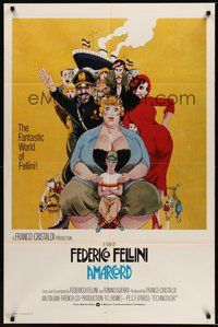 7r035 AMARCORD int'l 1sh '74 Federico Fellini classic comedy, Juliano Geleng artwork!