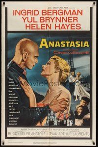 7r040 ANASTASIA 1sh '56 great romantic art of Ingrid Bergman & Yul Brynner!