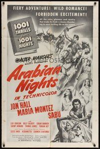 7r053 ARABIAN NIGHTS military 1sh R50s Sabu, Jon Hall, Maria Montez, desert adventure!