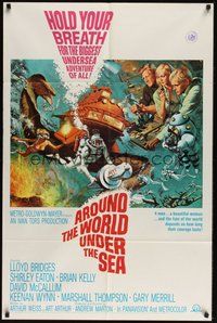 7r054 AROUND THE WORLD UNDER THE SEA 1sh '66 Lloyd Bridges, great scuba diving fantasy art!