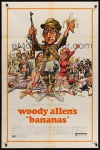 7r065 BANANAS 1sh '71 great artwork of Woody Allen by E.C. Comics artist Jack Davis!