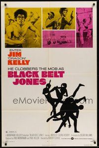 7r088 BLACK BELT JONES 1sh '74 Jim Dragon Kelly, Scatman Crothers, cool kung fu silhouette art!