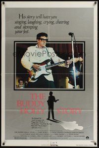7r121 BUDDY HOLLY STORY 1sh '78 great image of Gary Busey performing on stage with guitar!
