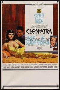 7r154 CLEOPATRA Spanish/U.S. 1sh '64 Elizabeth Taylor, Richard Burton, Rex Harrison, Terpning art!