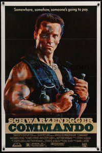 7r162 COMMANDO 1sh '85 Arnold Schwarzenegger is going to make someone pay!
