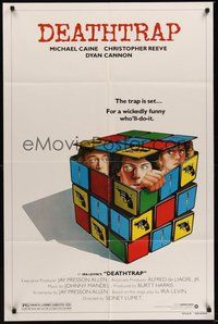 7r191 DEATHTRAP style B 1sh '82 art of Chris Reeve, Michael Caine & Dyan Cannon in Rubik's Cube!