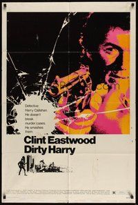 7r203 DIRTY HARRY 1sh '71 great c/u of Clint Eastwood pointing gun, Don Siegel crime classic!