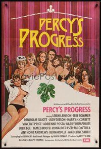 7r639 PERCY'S PROGRESS English 1sh '74 Elke Sommer, art of Leigh Lawson in bed w/sexy women!