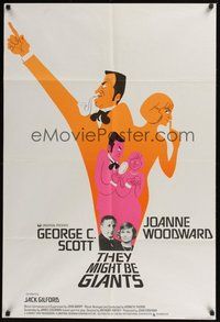 7r850 THEY MIGHT BE GIANTS English 1sh '71 great artwork of George C. Scott & Joanne Woodward!