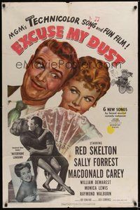 7r231 EXCUSE MY DUST 1sh '51 wacky art of Red Skelton, pretty Sally Forrest!