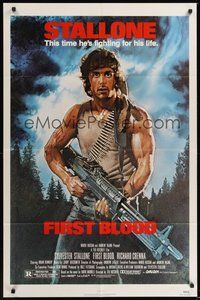 7r257 FIRST BLOOD 1sh '82 artwork of Sylvester Stallone as John Rambo by Drew Struzan!