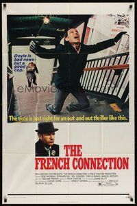 7r281 FRENCH CONNECTION 1sh '71 Gene Hackman in movie chase climax, directed by William Friedkin!