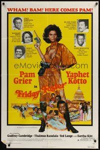 7r284 FRIDAY FOSTER 1sh '76 artwork of sexiest Pam Grier with gun and camera!