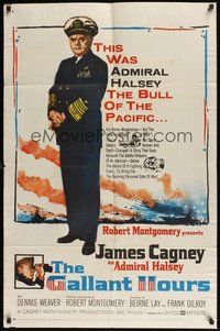 7r293 GALLANT HOURS 1sh '60 art of James Cagney as Admiral Bull Halsey!