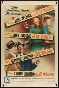 7r301 GLASS MENAGERIE 1sh '50 Jane Wyman thinks she loves Kirk Douglas, Tennessee Williams!