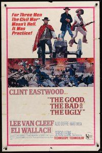 7r305 GOOD, THE BAD & THE UGLY 1sh '68 Clint Eastwood, Lee Van Cleef, Sergio Leone, cool art!