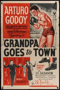 7r308 GRANDPA GOES TO TOWN style B 1sh '40 Arturo Godoy, cool boxing artwork!