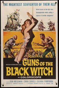 7r323 GUNS OF THE BLACK WITCH 1sh '61 super sexy art, unconquerable barbarians of the sea!