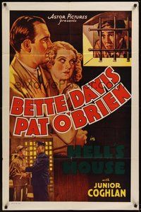 7r348 HELL'S HOUSE 1sh R30s Bette Davis top billed in movie she had a minor role in, cool art!