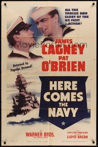 7r352 HERE COMES THE NAVY 1sh R40s James Cagney, Pat O'Brien, all the thrills and glory!