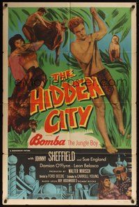 7r354 HIDDEN CITY 1sh '50 Johnny Sheffield as Bomba the Jungle Boy!