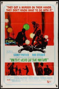 7r389 IN THE HEAT OF THE NIGHT revised 1sh '67 Sidney Poitier, Rod Steiger, Warren Oates, cool art!