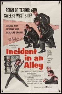 7r391 INCIDENT IN AN ALLEY 1sh '62 young savages explode in teen-age crime wave!