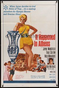 7r401 IT HAPPENED IN ATHENS 1sh '62 super sexy Jayne Mansfield rivals Helen of Troy, Olympics!