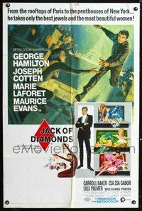 7r409 JACK OF DIAMONDS 1sh '67 George Hamilton steals jewels & sexy women from Paris to New York!